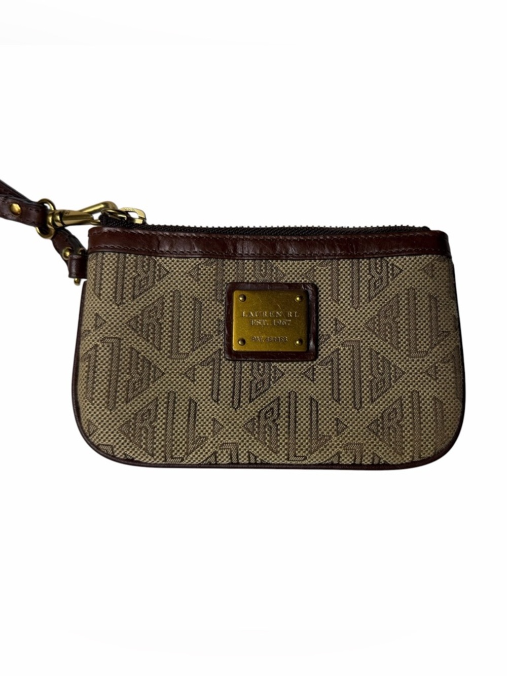 VTG Lauren Ralph Lauren Monogram Canvas Jacquard Wristlet
